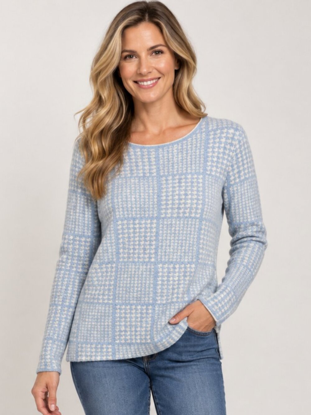 OST Blue White Cotton Cashmere Patterned Sweater Size S